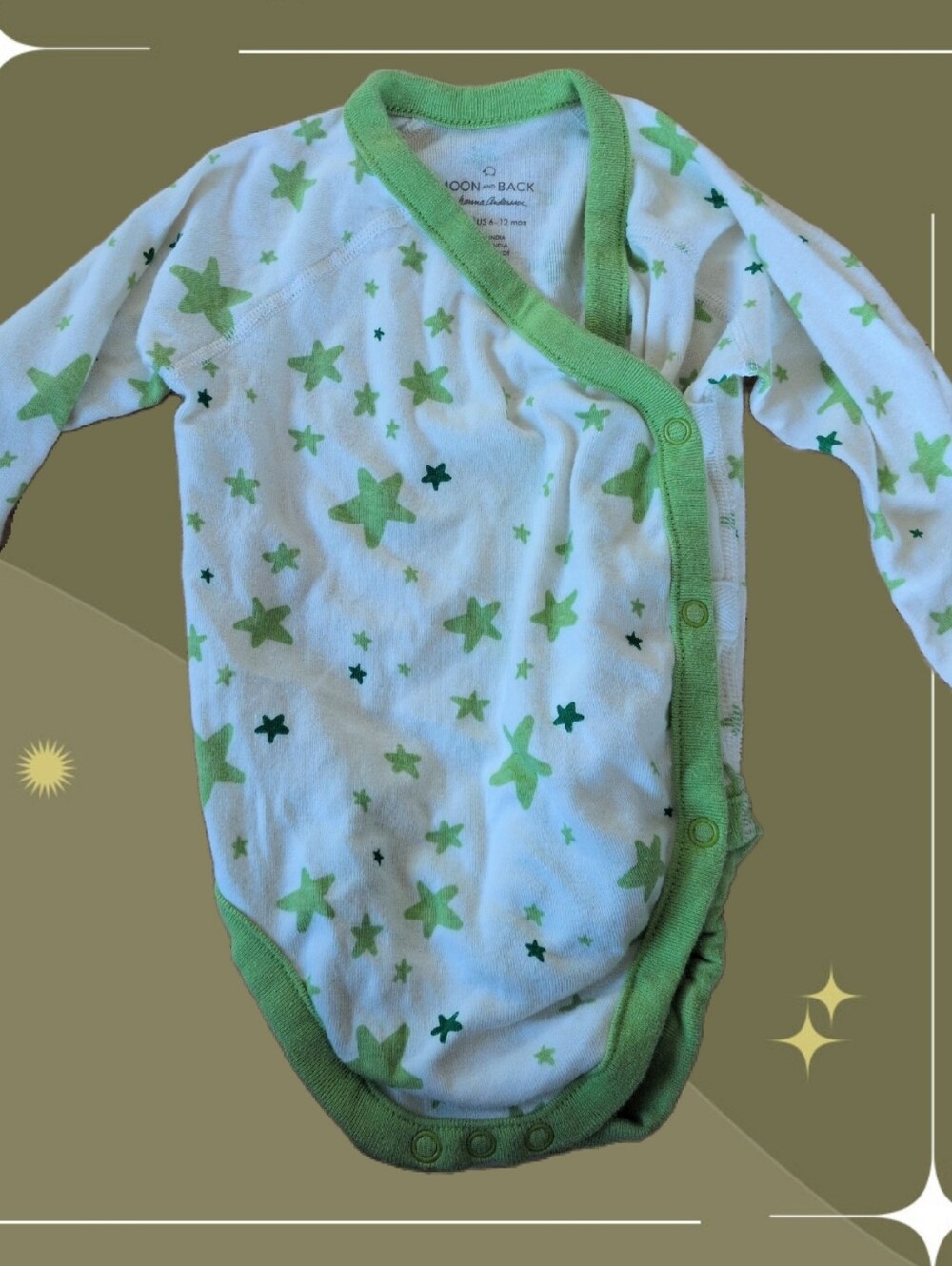 ✨ Hannah Anderson To The Moon And Back Green Stars Long Sleeve Onesie 6-12